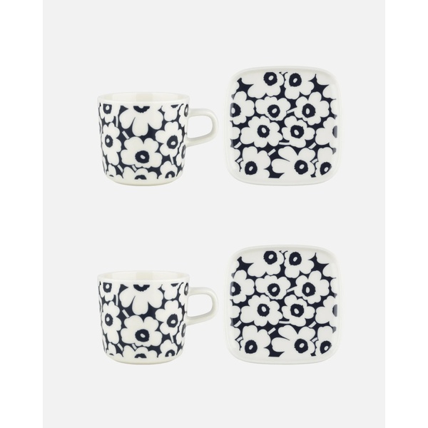 Marimekko Pikkuinen Unikko 2 Coffee Cups + 2 plates 10x10cm Set