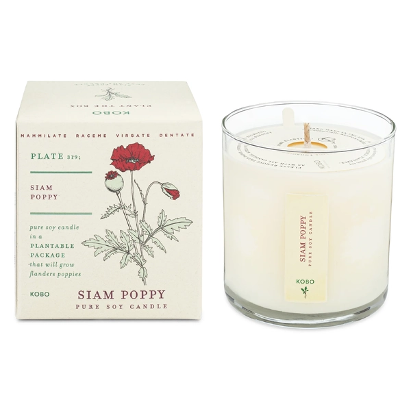 Kobo Plant the Box Candle Siam Poppy 10oz Pure Soy Candle