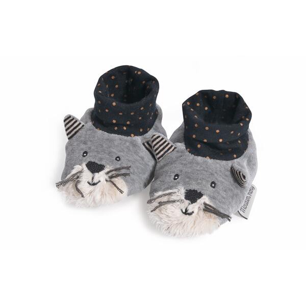 Moulin Roty Les Moustaches Fernand Light Grey Slippers (0 to 6 Months)