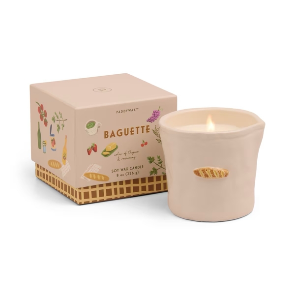 Paddywax Bistro 8oz/226g French Baguette Embossed Ceramic Candle - Rosemary Thyme Boxed  