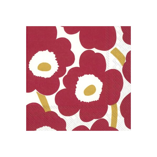 Marimekko Unikko Dark Red Gold Cocktail Paper Napkin