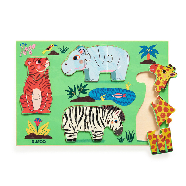 Djeco 12 Piece Wooden African Animal Puzzle