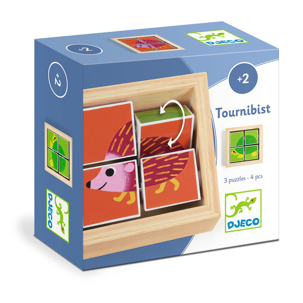 Djeco Tournibist 9 Wooden Swivel Puzzle Pieces in Frame