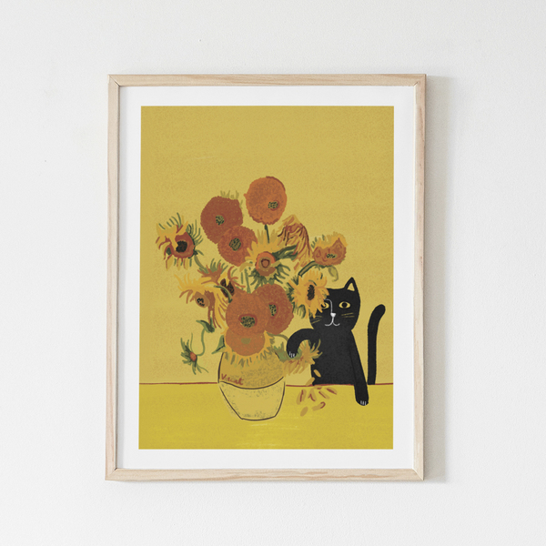 Niaski Art Print Vincent Sunflowers Cat 