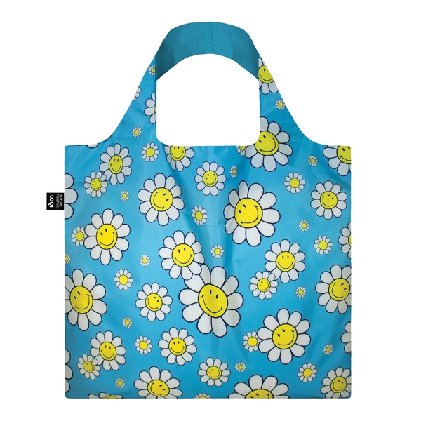 LOQI Reusable Shopping Bag Smiley Flowers Aquarius