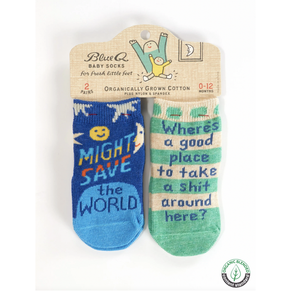 Blue Q Baby Socks Might Save the World / Good Place to Take Shit