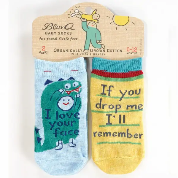 Blue Q Baby Socks I love Your Face / Drop Me I'll Remember