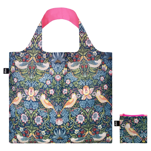 LOQI Reusable Shopping Bag William Morris The Strawberry Thief Neon Pink Bag